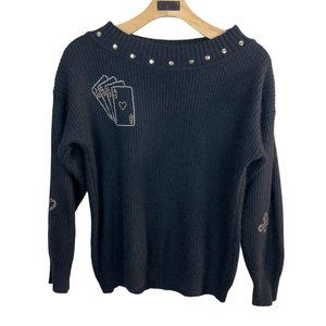 Sostanza Sweater Large Women Angora Rabbit Hair Silk Gambler Blackjack Las Vegas